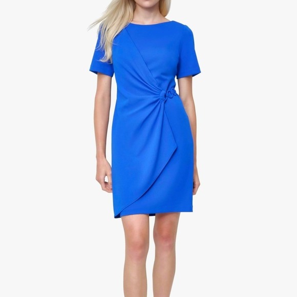 Dkny Dresses & Skirts - DKNY Womens Cobalt Royal Blue Ruched Side Ring Faux Wrap Sheath Dress Size 2